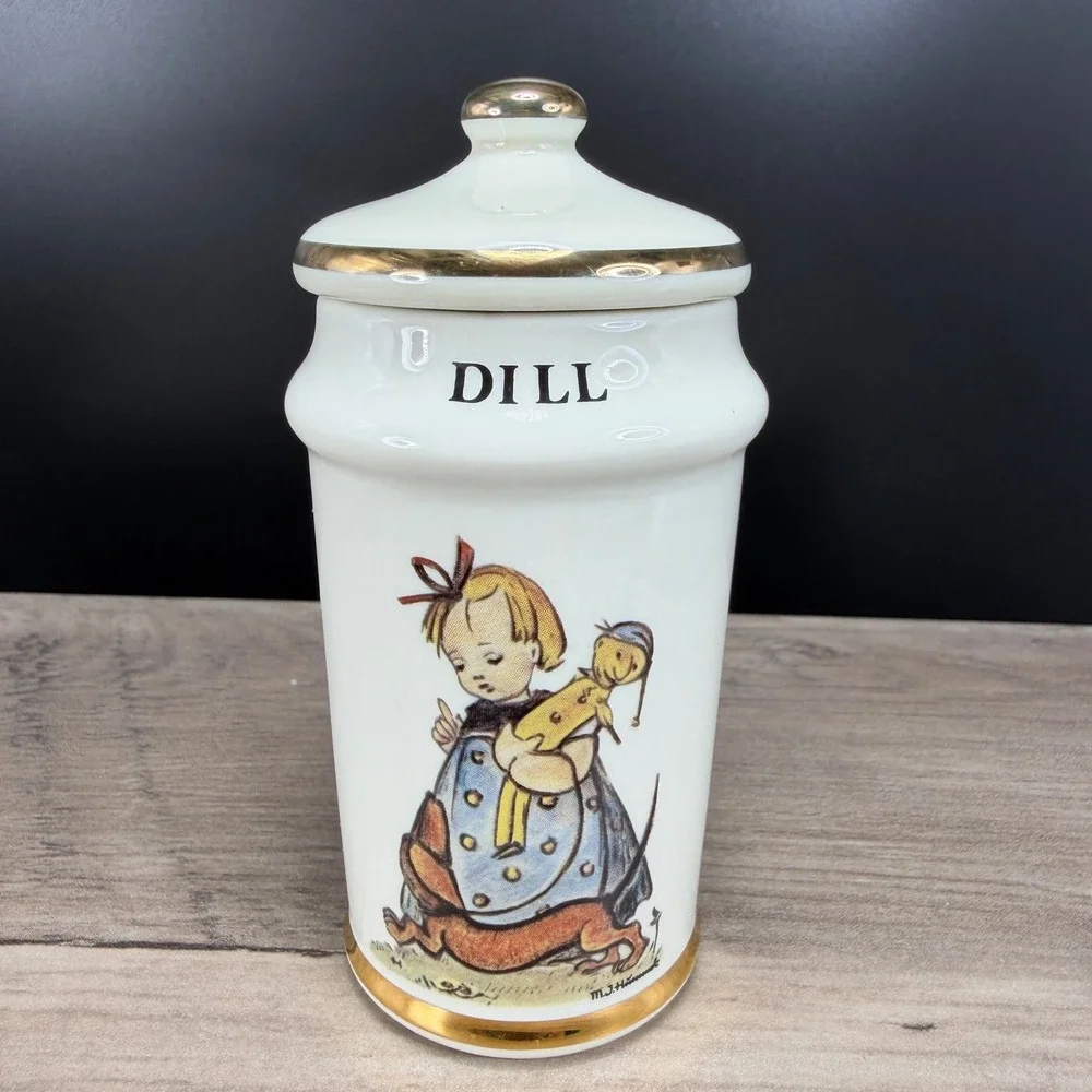 M.J.‎ Hummel Dill Spice Jar 1987 Danbury Mint Porcelain Gold Trim Made in Japan